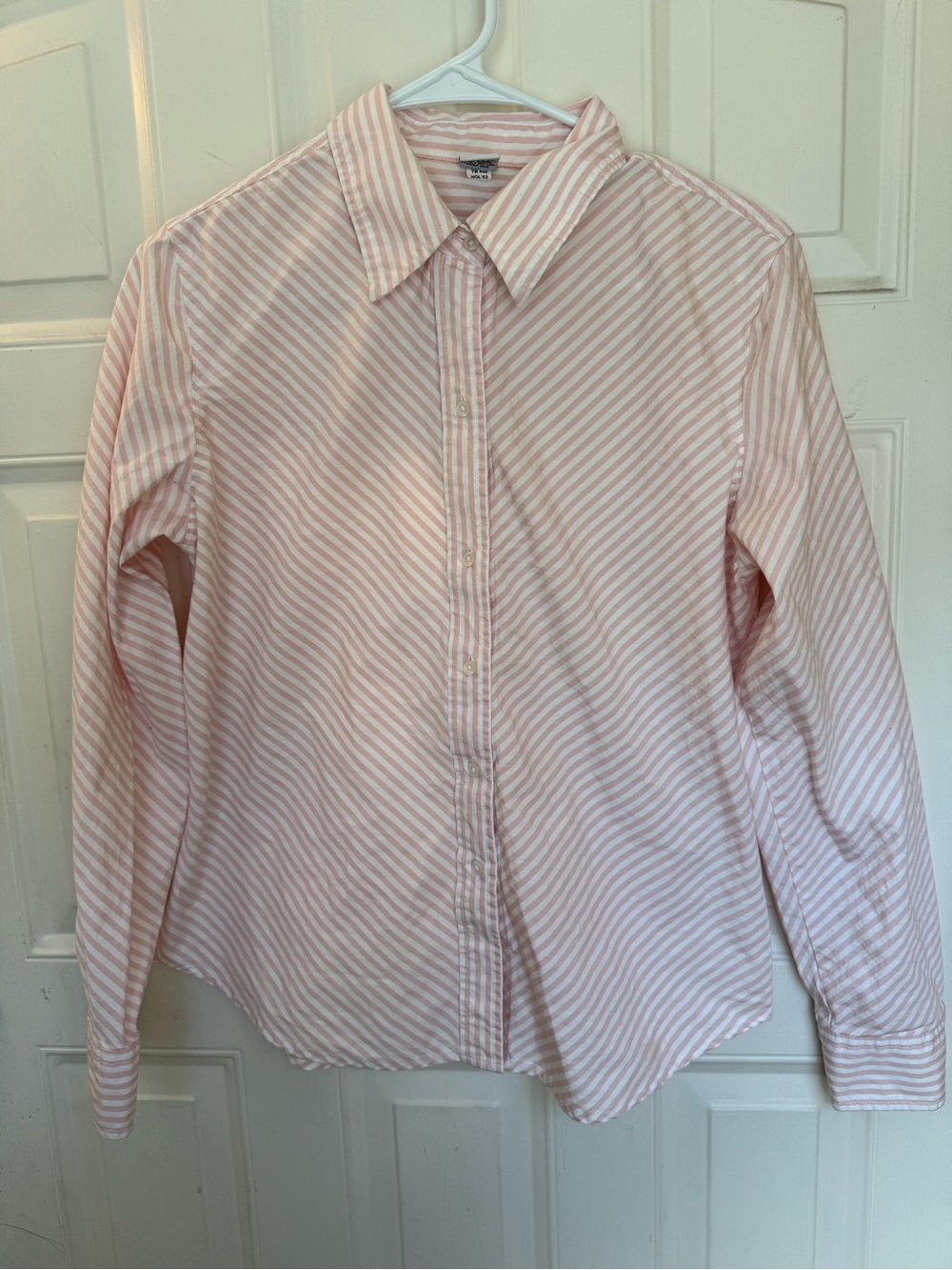GAP Factory Pink and White Diagonal Stripe Button-Down Shirt